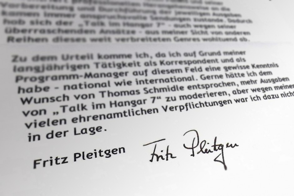 Schreiben von Fritz Pleitgen (WDR/ARD)