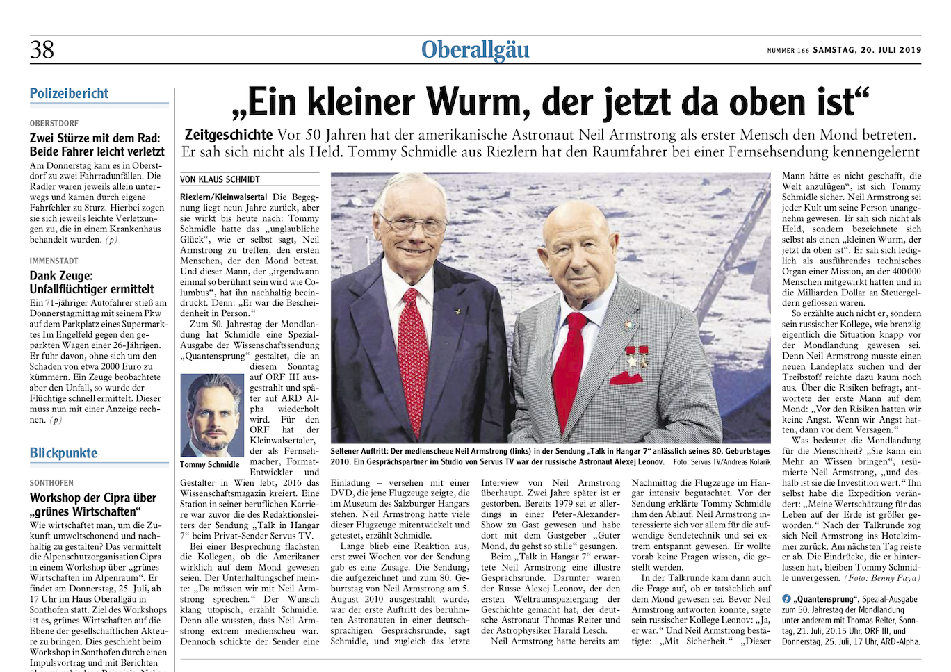 Artikel aus der Oberallgäu Zeitung zu 50 Jahre Mondlandung